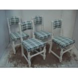 Set of Four Painted Dining Chairs Upholstered in Blue Tartan