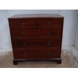 19th Century Mahogany Flat Front Two Over Three Drawer Chest with Ring Handles on Bracket Feet