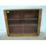 Art Deco Low Walnut Sliding Glass Front Bookcase