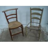 Two 19th Century French Farmhouse Chairs One with Rush Seat that Converts to Child's Chair