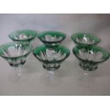 Set of Six 3" Bohemian Green & Clear Cocktail Glasses