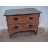 Edwardian Limed Oak Two Drawer Chest with Zink Top