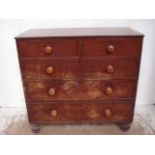 VICTORIAN MAHOGANY FLAT FRONT CHEST OF TWO OVER THREE DRAWERS WITH BUN HANDLES & TURNED LEGS