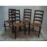 Set of Four Ladder Back Dining Chairs with Rush Seats