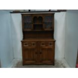 Oak Dresser with Glazed Top & Linen Fold Doors Below