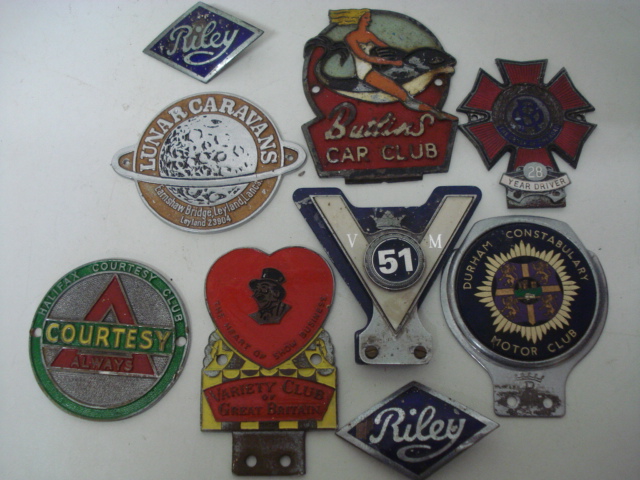 Collection of Nine Vintage Chrome & Enamel Card Badges