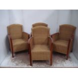 Set of Four Cane & Wooden Arm Bungalow Chairs