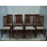 Set of Eight Oak Art Nouveau High Back Dining Chairs with Carved Motif in Back Rail incl. Two