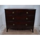 Early 19th Century Mahogany Three Drawer Chest on Splayed Leg with Brass Decorative Ring Handles