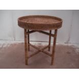 Cane Work Circular Top Occasional Table on Folding Stand