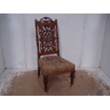 Victorian Mahogany Pierced High Back Nursing Chair on Turned Legs with Casters