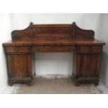William IV Flame Mahogany Twin Pedestal Sideboard with Drawers & Apron Back & Carved Decoration
