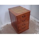Yew Wood Two Drawer Filing Cabinet with Tan Coloured Leather Insert Top