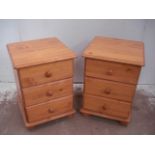 Pair of Polished Pine Three Drawer Bedside Chests
