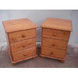 Pair of Polished Pine Three Drawer Bedside Chests