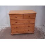 Polished Pine Two Over Three Drawer Chest