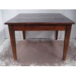 Antique Continental Dark Polished Elm Square Top Dining Table with Two Drawers