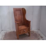 Stripped Polished Pine Welsh Wing Hearth Side Armchair with Drawer Below