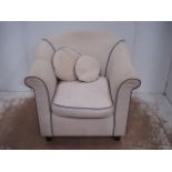Loose Covered Blue Piped Linen Tub Chair