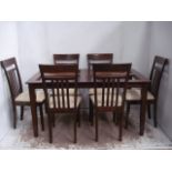 Dark Polished Hardwood Dining Table with Four Glass Panels with Six High Back Chairs