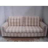 Loose Covered Two Tone Linen Stripe Covers Square Arm Settee with Back & Seat Cushions