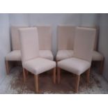 Set of Six Linen Upholstered High Back Dining Chairs on Square Tapered Limed Oak Legs