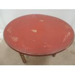 Circular Red Lacquer Occasional Table with Folding Legs