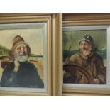 Pair of Early 20th Century Gilt Framed Oil on Board (Cornish Fishermen Ashore) Portraits Signed