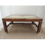 Campaigne Style Mahogany & Brass Bound Coffee Table with Map Top Under Glass