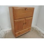 Blonde Ercol Elm Tall Writing Cabinet on Casters