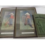 Pair of Cartoon Prints ( The Hope of His Side ) & ( Out First Ball ) + Cricket Magazine