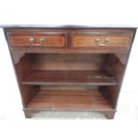 Small Reproduction Mahogany Inlay Open Bookcase with Two Drawers