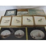 Set of Four Antique Gilt Framed Duck Prints & Five Other Framed Prints