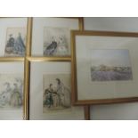 Set of Four Framed & Glazed Victorian Costume Prints & One Other