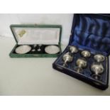 Boxed Set of Silver Plate Brady Goblets & Box Set of Alpacca Silver Salts Trays & Spoons