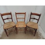 Pair of 19th Century Country Elm Kitchen Chairs with Rush Seats & One Other