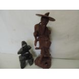 Oriental Hardwood Imortal Figure & Eskimo Stone Carving