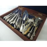 Mahogany Cased Collection of Silver Handle Knives etc. & Assorted Plated Cutlery