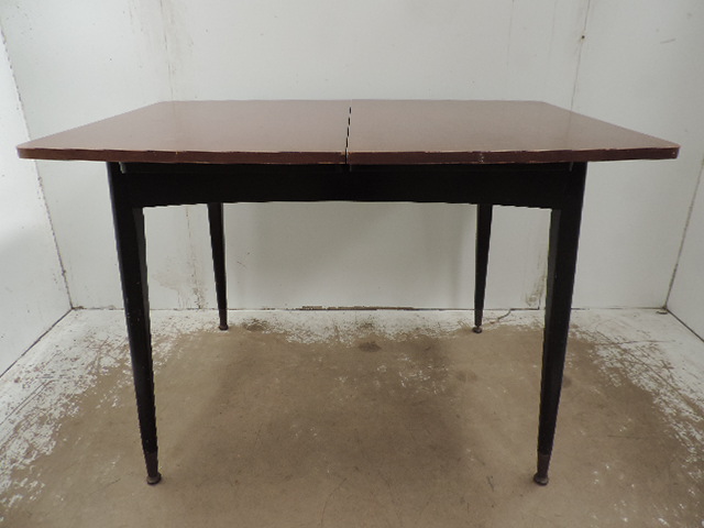 1960's Black & Mahogany Dining Table with Extra Leaf