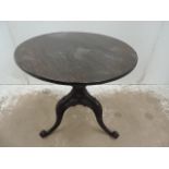 Dark Carved Antique Circular Tilt Top Tripod Table