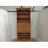 Tall Slender Polished Pine Dresser with Spice Drawers & Wine Rack Below with Cornice