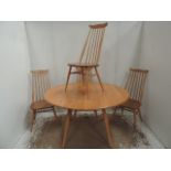 Blonde Ercol Circular Drop Leaf Dining Table & Four High Back Dining Chairs