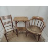 Stripped Pine Tub / Desk Chair & Farmhouse Chair & Bamboo Table