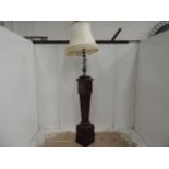 Edwardian Silver Plate Classical Figure Lamp Base on Mahogany Square Pillar