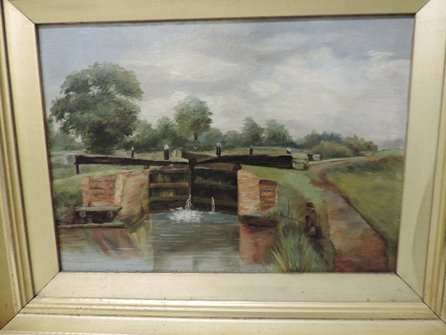 Gilt Framed Edwardian Oil Lock Scene