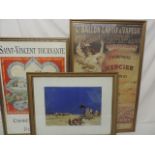 Two Framed & Glazed French Posters & Arabic Scene on Board Behind Glass