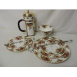 Royal Albert Country Roses Coffee Pot, Two Cake Stands & Bowl