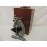 Desk Top Microscope with Mahogany Case & Box of Slides