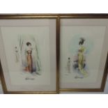 Pair of Period Framed & Glazed French Costume Prints Robes De Bal