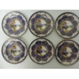 Set of Six Noritaki Hand Painted Scene Side Plated Set in Blue & Gilt